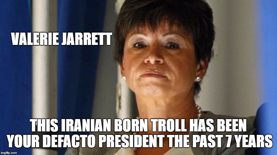 Shadow government | VALERIE JARRETT THIS IRANIAN BORN TROLL HAS BEEN YOUR DEFACTO PRESIDENT THE PAST 7 YEARS | image tagged in election 2016,memes | made w/ Imgflip meme maker