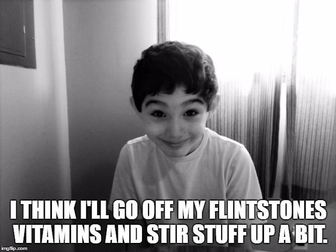 I THINK I'LL GO OFF MY FLINTSTONES VITAMINS AND STIR STUFF UP A BIT. | image tagged in off my meds2 | made w/ Imgflip meme maker