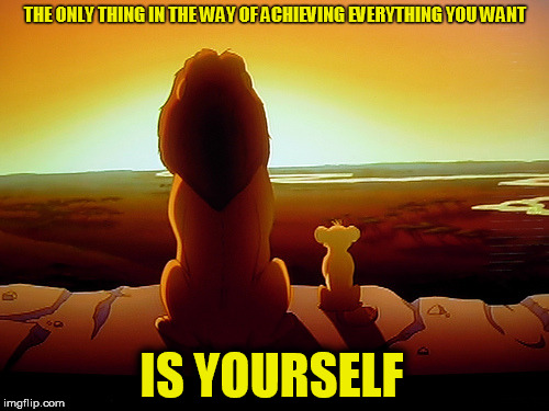 Lion King | THE ONLY THING IN THE WAY OF ACHIEVING EVERYTHING YOU WANT; IS YOURSELF | image tagged in memes,lion king | made w/ Imgflip meme maker