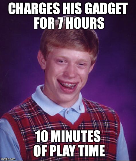 Bad Luck Brian Meme | CHARGES HIS GADGET FOR 7 HOURS 10 MINUTES OF PLAY TIME | image tagged in memes,bad luck brian | made w/ Imgflip meme maker