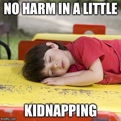 Sometimes one space can make all the difference. | NO HARM IN A LITTLE; KIDNAPPING | image tagged in memes,funny memes,original meme | made w/ Imgflip meme maker