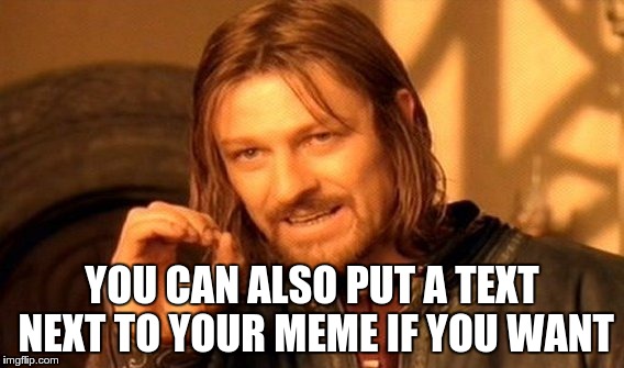 One Does Not Simply Meme | YOU CAN ALSO PUT A TEXT NEXT TO YOUR MEME IF YOU WANT | image tagged in memes,one does not simply | made w/ Imgflip meme maker