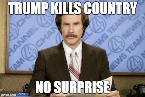 Ron Burgundy | TRUMP KILLS COUNTRY; NO SURPRISE | image tagged in memes,ron burgundy | made w/ Imgflip meme maker