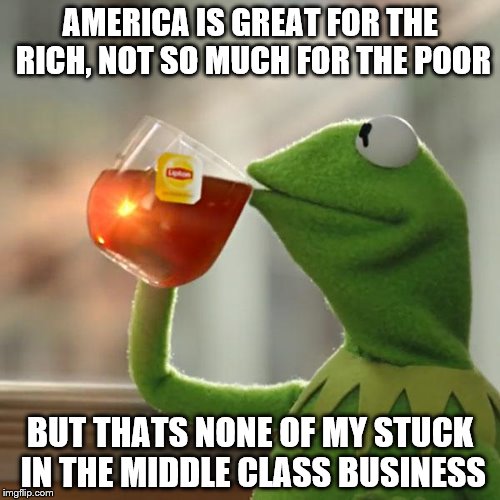 I Need A Raise But Thats None Of My Business | AMERICA IS GREAT FOR THE RICH, NOT SO MUCH FOR THE POOR; BUT THATS NONE OF MY STUCK IN THE MIDDLE CLASS BUSINESS | image tagged in memes,but thats none of my business,kermit the frog | made w/ Imgflip meme maker