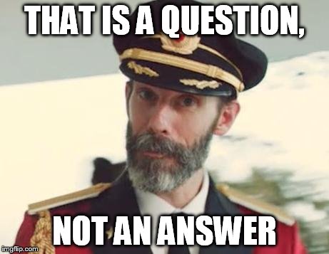 THAT IS A QUESTION, NOT AN ANSWER | image tagged in captain obvious | made w/ Imgflip meme maker