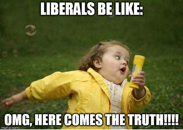 Chubby Bubbles Girl | LIBERALS BE LIKE:; OMG, HERE COMES THE TRUTH!!!! | image tagged in memes,chubby bubbles girl | made w/ Imgflip meme maker