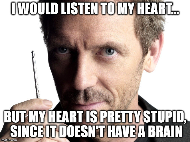 stupid heart | I WOULD LISTEN TO MY HEART... BUT MY HEART IS PRETTY STUPID, SINCE IT DOESN'T HAVE A BRAIN | image tagged in stupid heart,house,love,stupid,heart | made w/ Imgflip meme maker