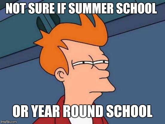 Futurama Fry Meme | NOT SURE IF SUMMER SCHOOL OR YEAR ROUND SCHOOL | image tagged in memes,futurama fry | made w/ Imgflip meme maker