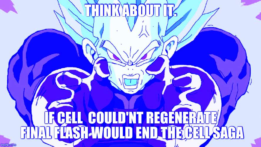 Final Flash | THINK ABOUT IT. IF CELL  COULD'NT REGENERATE FINAL FLASH WOULD END THE CELL SAGA | image tagged in final flash | made w/ Imgflip meme maker