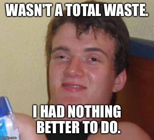 10 Guy Meme | WASN'T A TOTAL WASTE. I HAD NOTHING BETTER TO DO. | image tagged in memes,10 guy | made w/ Imgflip meme maker