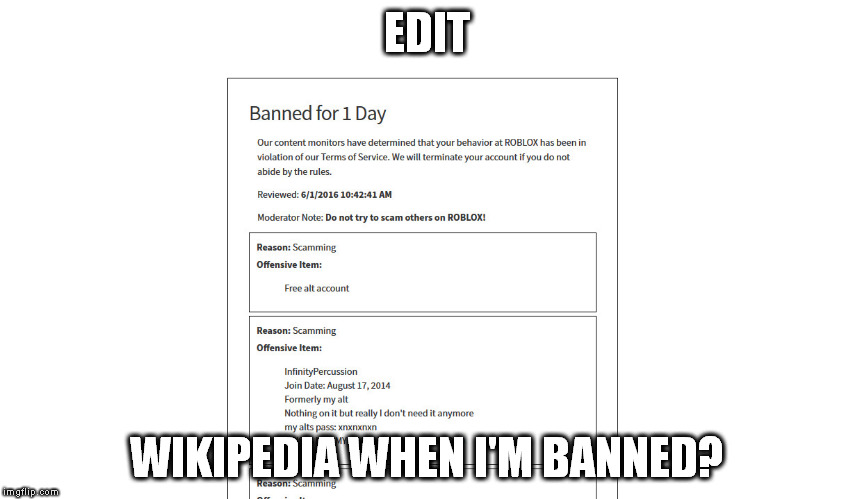 Roblox Wikipedia Bans