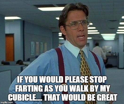 That Would Be Great | IF YOU WOULD PLEASE STOP FARTING AS YOU WALK BY MY CUBICLE.... THAT WOULD BE GREAT | image tagged in memes,that would be great | made w/ Imgflip meme maker