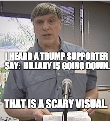 What! | I HEARD A TRUMP SUPPORTER SAY:  HILLARY IS GOING DOWN. THAT IS A SCARY VISUAL. | image tagged in hillary clinton,donald trump approves,donald trump,election 2016,democrats,republicans | made w/ Imgflip meme maker