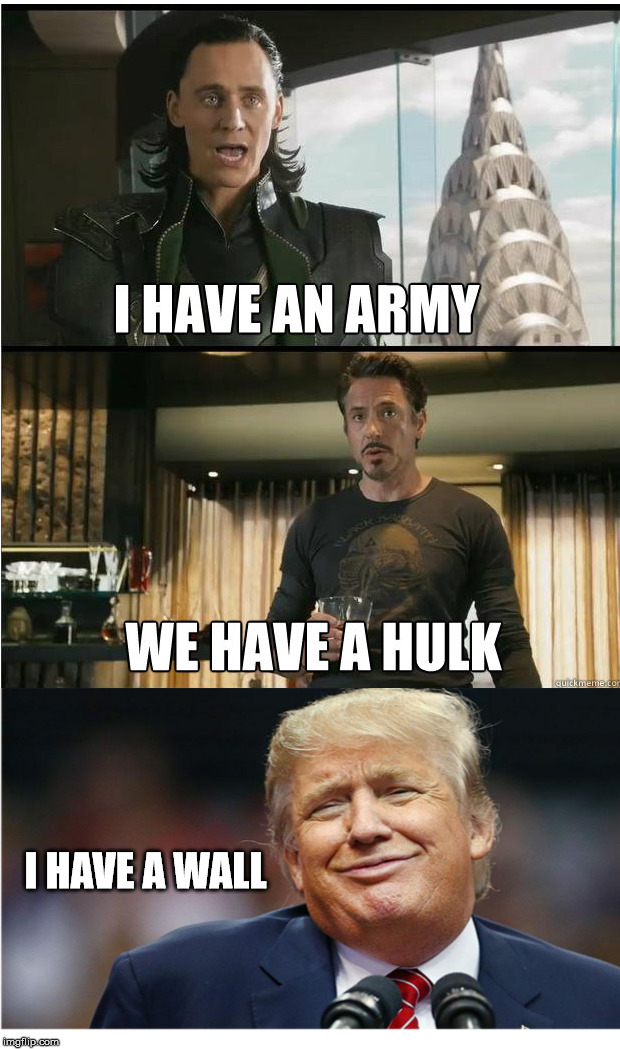 Donald Trump's Wall | I HAVE A WALL | image tagged in donald trump,avengers,loki,chronic depression | made w/ Imgflip meme maker
