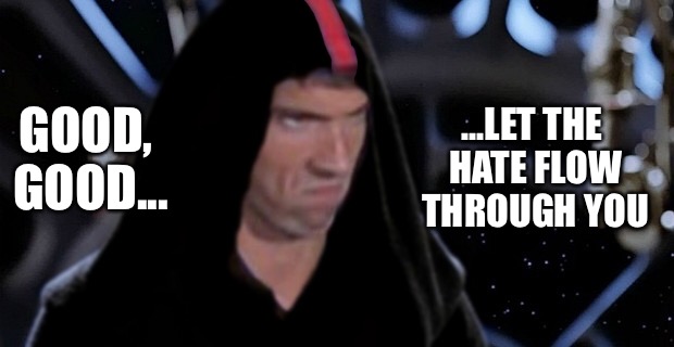 #phelpsface the dark side | ...LET THE HATE FLOW THROUGH YOU; GOOD, GOOD... | image tagged in michael phelps,angry phelps,phelps face,emporer palpatine,star wars,olympics 2016 | made w/ Imgflip meme maker