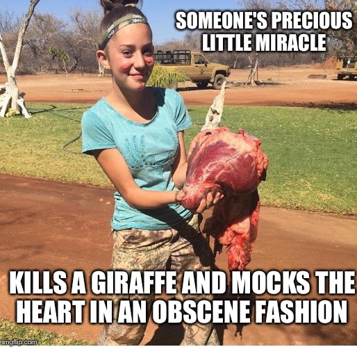SOMEONE'S PRECIOUS LITTLE MIRACLE; KILLS A GIRAFFE AND MOCKS THE HEART IN AN OBSCENE FASHION | image tagged in someone's precious little miracle shoots giraffe,heart | made w/ Imgflip meme maker