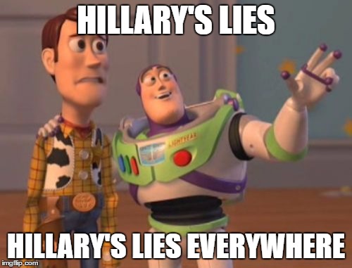 X, X Everywhere | HILLARY'S LIES; HILLARY'S LIES EVERYWHERE | image tagged in memes,x x everywhere | made w/ Imgflip meme maker