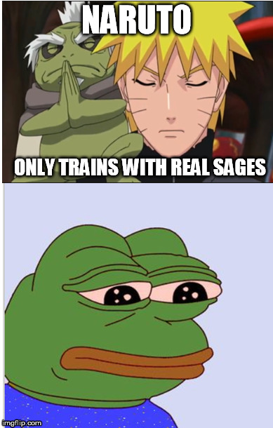 The Truth | NARUTO; ONLY TRAINS WITH REAL SAGES | image tagged in memes,naruto,pepe,pepe the frog,toad,frog | made w/ Imgflip meme maker