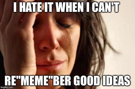 First World Problems | I HATE IT WHEN I CAN'T; RE"MEME"BER GOOD IDEAS | image tagged in memes,first world problems | made w/ Imgflip meme maker