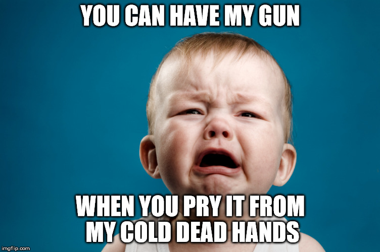 YOU CAN HAVE MY GUN; WHEN YOU PRY IT FROM MY COLD DEAD HANDS | image tagged in nra,gun control,baby | made w/ Imgflip meme maker