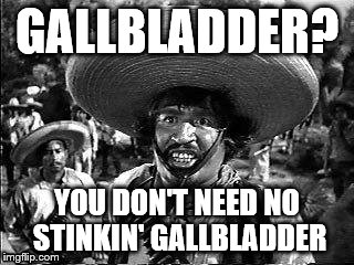 This is what the doctor told me when I went to the ER. | GALLBLADDER? YOU DON'T NEED NO STINKIN' GALLBLADDER | image tagged in badges | made w/ Imgflip meme maker