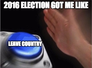 2016 Election | 2016 ELECTION GOT ME LIKE; LEAVE COUNTRY | image tagged in blank nut button,presidential race,politics | made w/ Imgflip meme maker