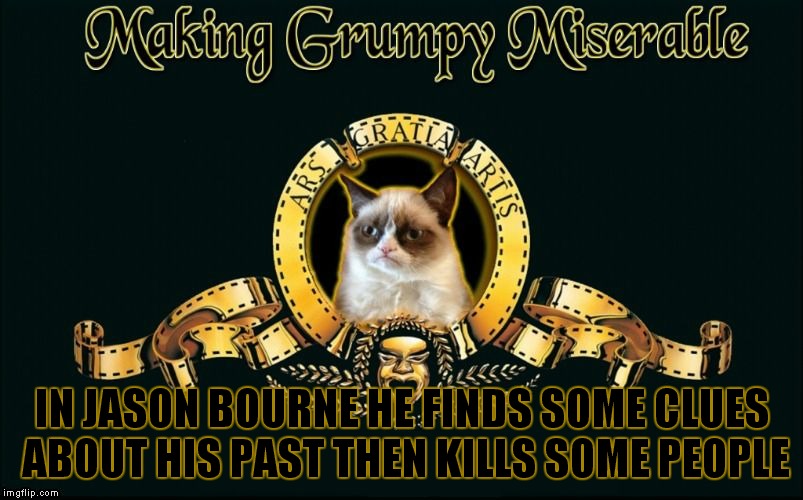 I have to admit I saw this coming.. | IN JASON BOURNE HE FINDS SOME CLUES ABOUT HIS PAST THEN KILLS SOME PEOPLE | image tagged in mgm grumpy | made w/ Imgflip meme maker
