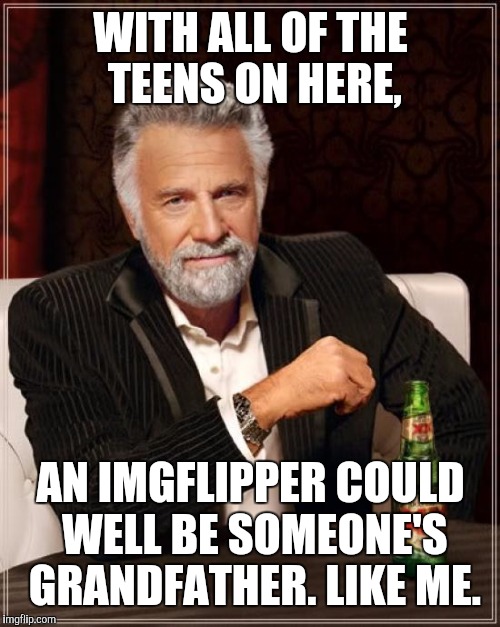 Family Time | WITH ALL OF THE TEENS ON HERE, AN IMGFLIPPER COULD WELL BE SOMEONE'S GRANDFATHER. LIKE ME. | image tagged in memes,the most interesting man in the world,grandkids | made w/ Imgflip meme maker