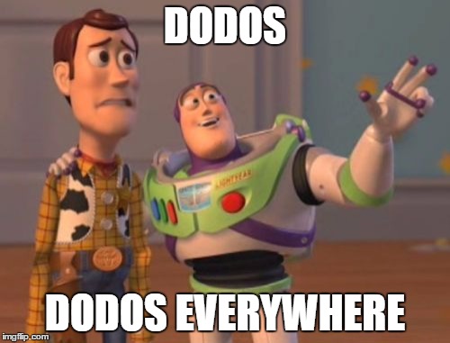 X, X Everywhere | DODOS; DODOS EVERYWHERE | image tagged in memes,x x everywhere | made w/ Imgflip meme maker