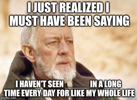 Obi Wan Kenobi | I JUST REALIZED I MUST HAVE BEEN SAYING; I HAVEN'T SEEN _____ IN A LONG TIME EVERY DAY FOR LIKE MY WHOLE LIFE | image tagged in memes,obi wan kenobi | made w/ Imgflip meme maker