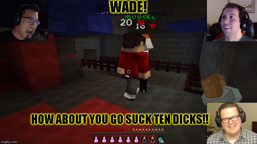 markaplier 10xdicks | WADE! HOW ABOUT YOU GO SUCK TEN DICKS!! | image tagged in funny,markiplier,memes,wade,you suck | made w/ Imgflip meme maker
