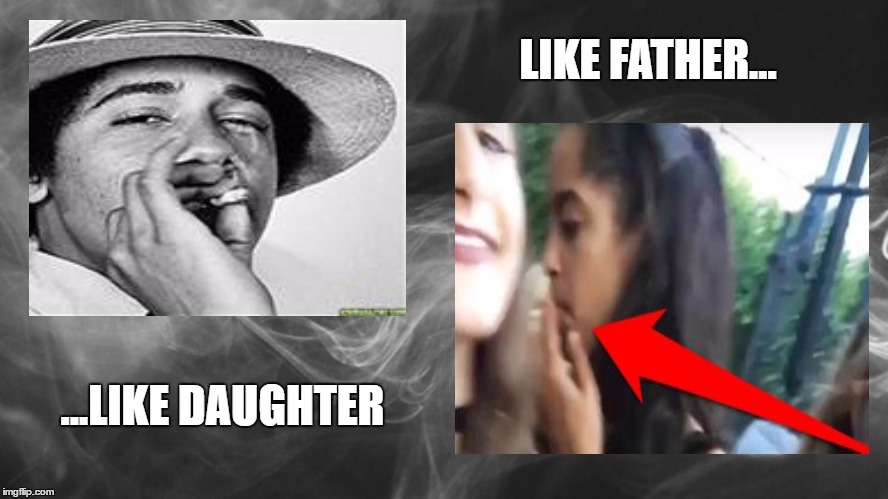 LIKE FATHER... ...LIKE DAUGHTER | image tagged in smoking the j obama style,milia obama,pot,weed,obama | made w/ Imgflip meme maker