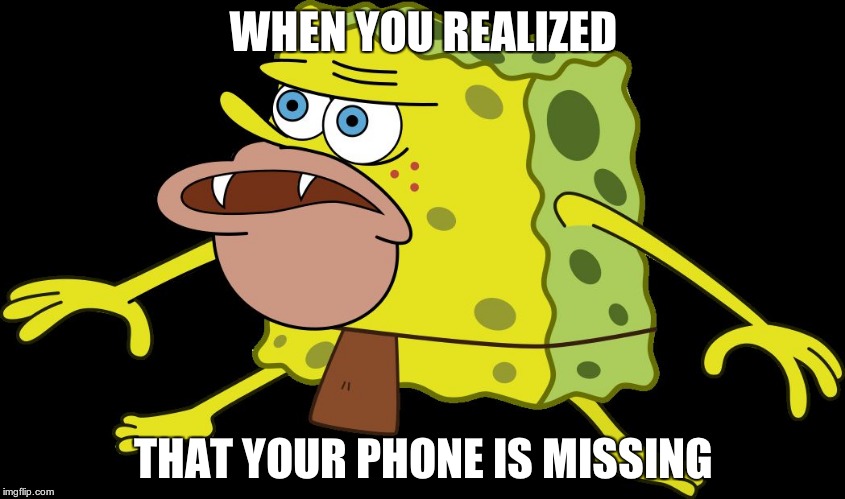Primitive Sponge | WHEN YOU REALIZED; THAT YOUR PHONE IS MISSING | image tagged in primitive sponge | made w/ Imgflip meme maker