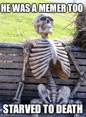 Waiting Skeleton Meme | HE WAS A MEMER TOO STARVED TO DEATH | image tagged in memes,waiting skeleton | made w/ Imgflip meme maker