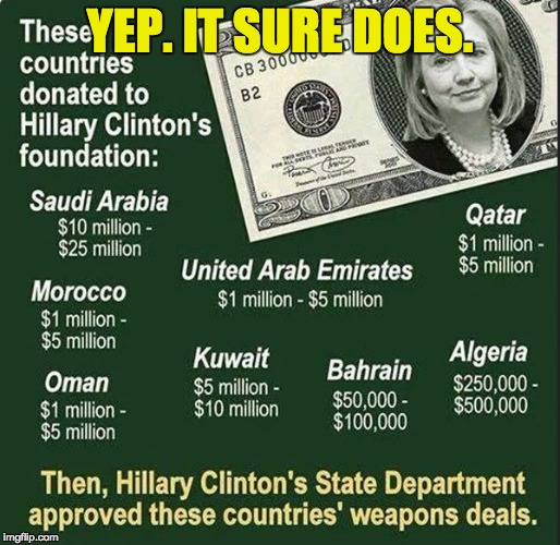 Clinton Cash | YEP. IT SURE DOES. | image tagged in clinton cash | made w/ Imgflip meme maker