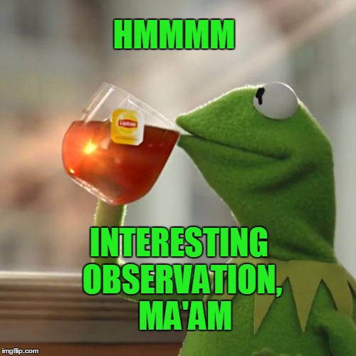 But That's None Of My Business Meme | HMMMM INTERESTING OBSERVATION,  MA'AM | image tagged in memes,but thats none of my business,kermit the frog | made w/ Imgflip meme maker