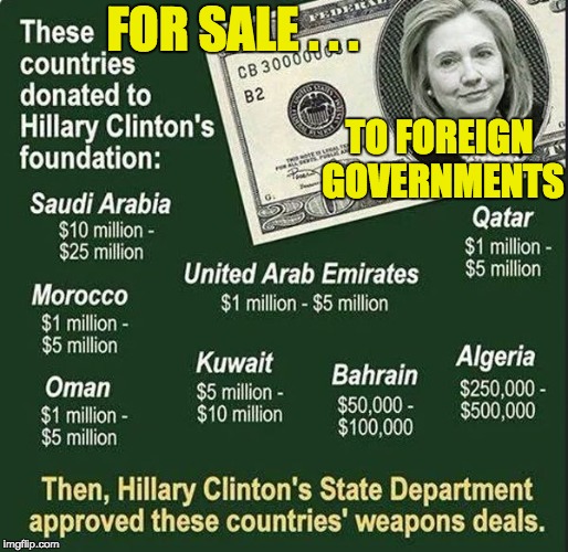 Clinton Cash | FOR SALE . . . TO FOREIGN GOVERNMENTS | image tagged in clinton cash | made w/ Imgflip meme maker
