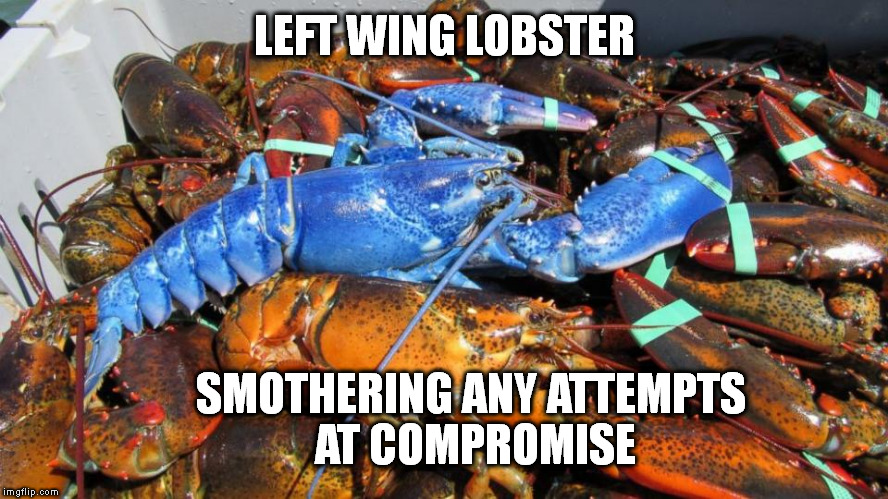 Left Wing Lobster | LEFT WING LOBSTER; SMOTHERING ANY ATTEMPTS AT COMPROMISE | image tagged in donald trump,memes,trump 2016,political meme,hillary clinton | made w/ Imgflip meme maker