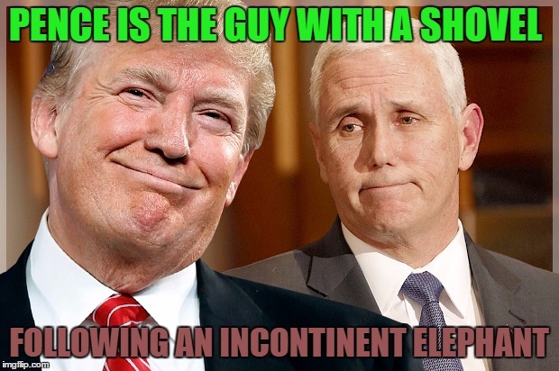 Trump & Pence |  PENCE IS THE GUY WITH A SHOVEL; FOLLOWING AN INCONTINENT ELEPHANT | image tagged in trump  pence | made w/ Imgflip meme maker