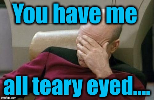 Captain Picard Facepalm Meme | You have me all teary eyed.... | image tagged in memes,captain picard facepalm | made w/ Imgflip meme maker