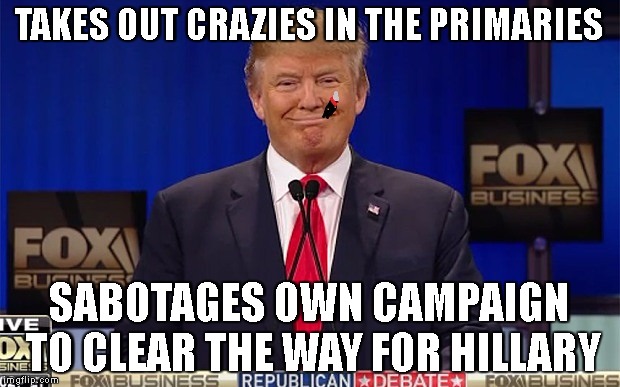 TAKES OUT CRAZIES IN THE PRIMARIES; SABOTAGES OWN CAMPAIGN TO CLEAR THE WAY FOR HILLARY | made w/ Imgflip meme maker