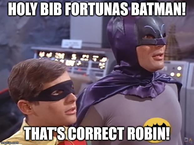 Batman and Robin | HOLY BIB FORTUNAS BATMAN! THAT'S CORRECT ROBIN! | image tagged in batman and robin | made w/ Imgflip meme maker