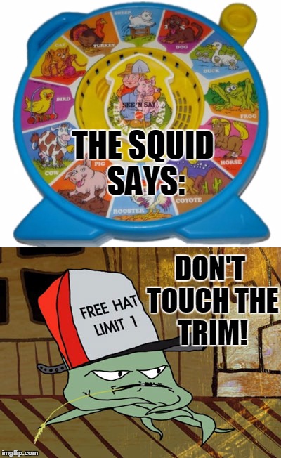 early cuyler speaks | DON'T TOUCH THE TRIM! THE SQUID SAYS: | image tagged in funny meme,squidbillies,see-n-say | made w/ Imgflip meme maker