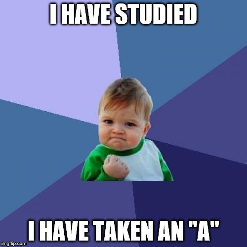 Success Kid | I HAVE STUDIED; I HAVE TAKEN AN "A" | image tagged in memes,success kid | made w/ Imgflip meme maker