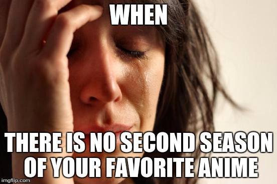 First World Problems | WHEN; THERE IS NO SECOND SEASON OF YOUR FAVORITE ANIME | image tagged in memes,first world problems | made w/ Imgflip meme maker