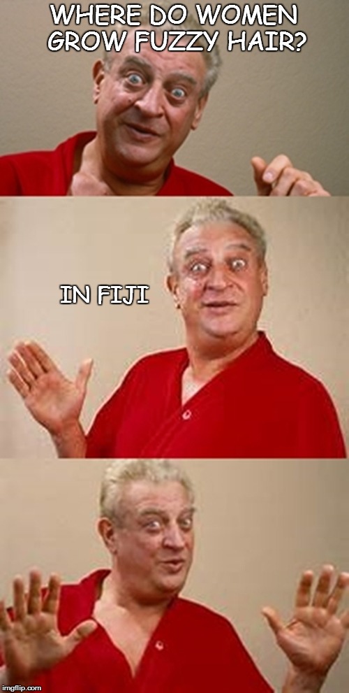 bad pun Dangerfield  | WHERE DO WOMEN GROW FUZZY HAIR? IN FIJI | image tagged in bad pun dangerfield | made w/ Imgflip meme maker