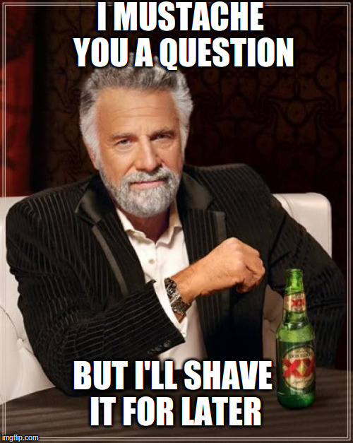The Most Interesting Man In The World Meme | I MUSTACHE YOU A QUESTION; BUT I'LL SHAVE IT FOR LATER | image tagged in memes,the most interesting man in the world | made w/ Imgflip meme maker