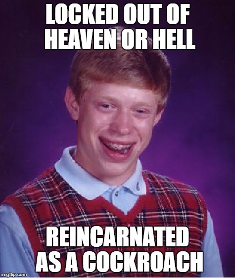 Bad Luck Brian Meme | LOCKED OUT OF HEAVEN OR HELL REINCARNATED AS A COCKROACH | image tagged in memes,bad luck brian | made w/ Imgflip meme maker