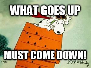 what goes up  | WHAT GOES UP; MUST COME DOWN! | image tagged in snoopy,ww2,sopwith camel,red baron,shot down | made w/ Imgflip meme maker