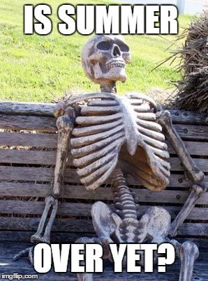 Waiting Skeleton Meme | IS SUMMER; OVER YET? | image tagged in memes,waiting skeleton | made w/ Imgflip meme maker